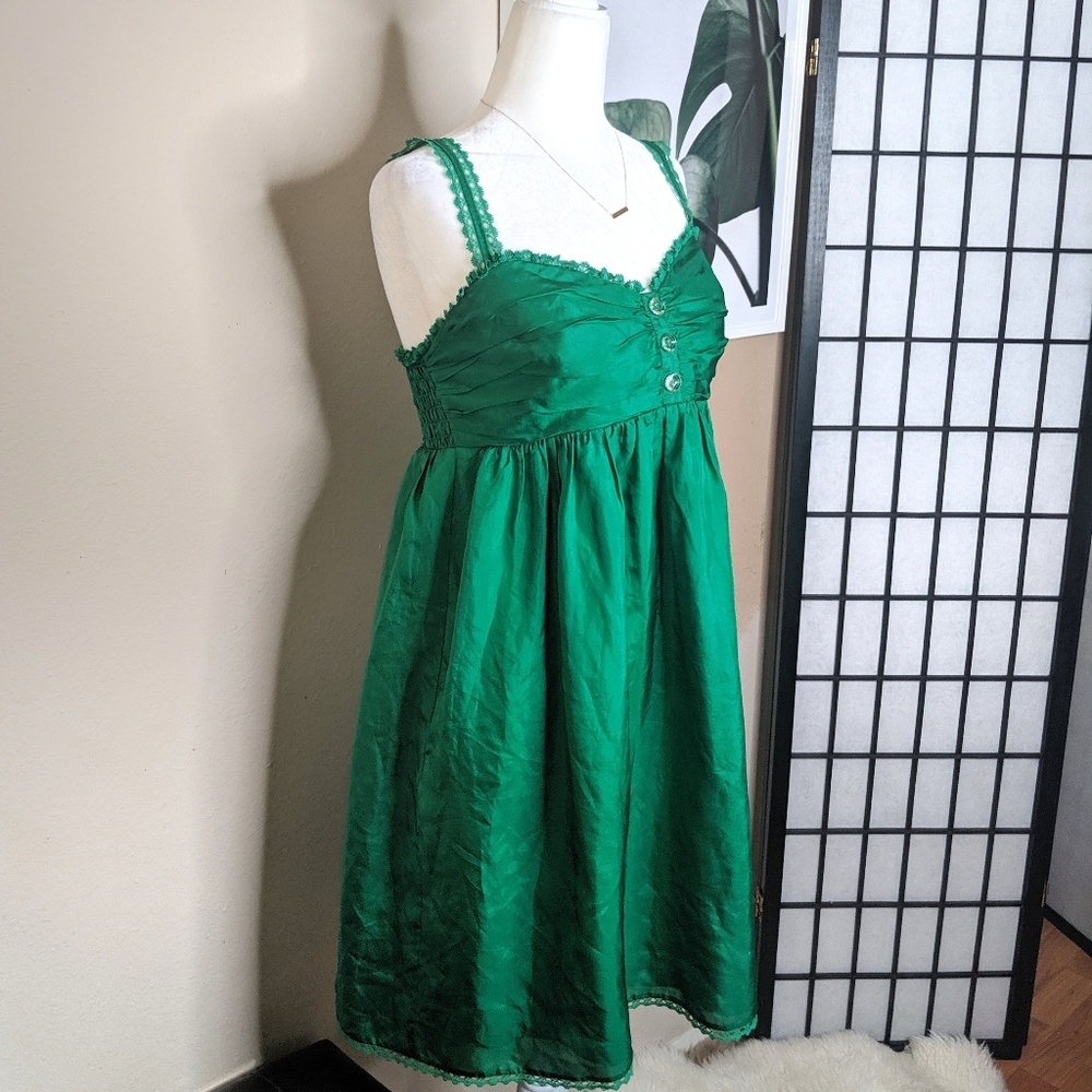 Betsey Johnson Green Silk Lace Trim Dress Pin-up - Picture 2 of 7